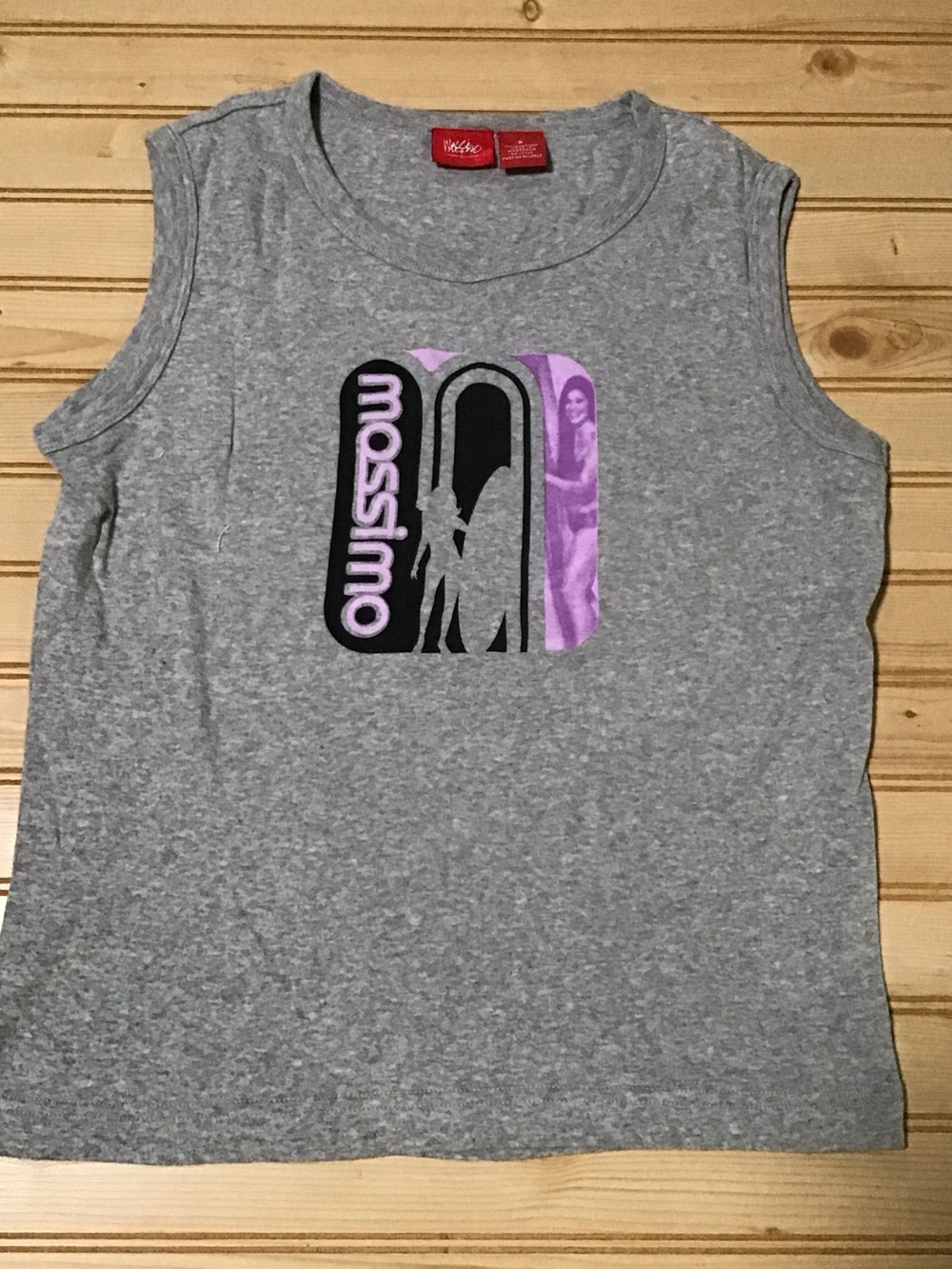 Mossimo 90’s Heather Gray Black & Purple Surfer Girl Graphic 100% Cotton‎ Tank S